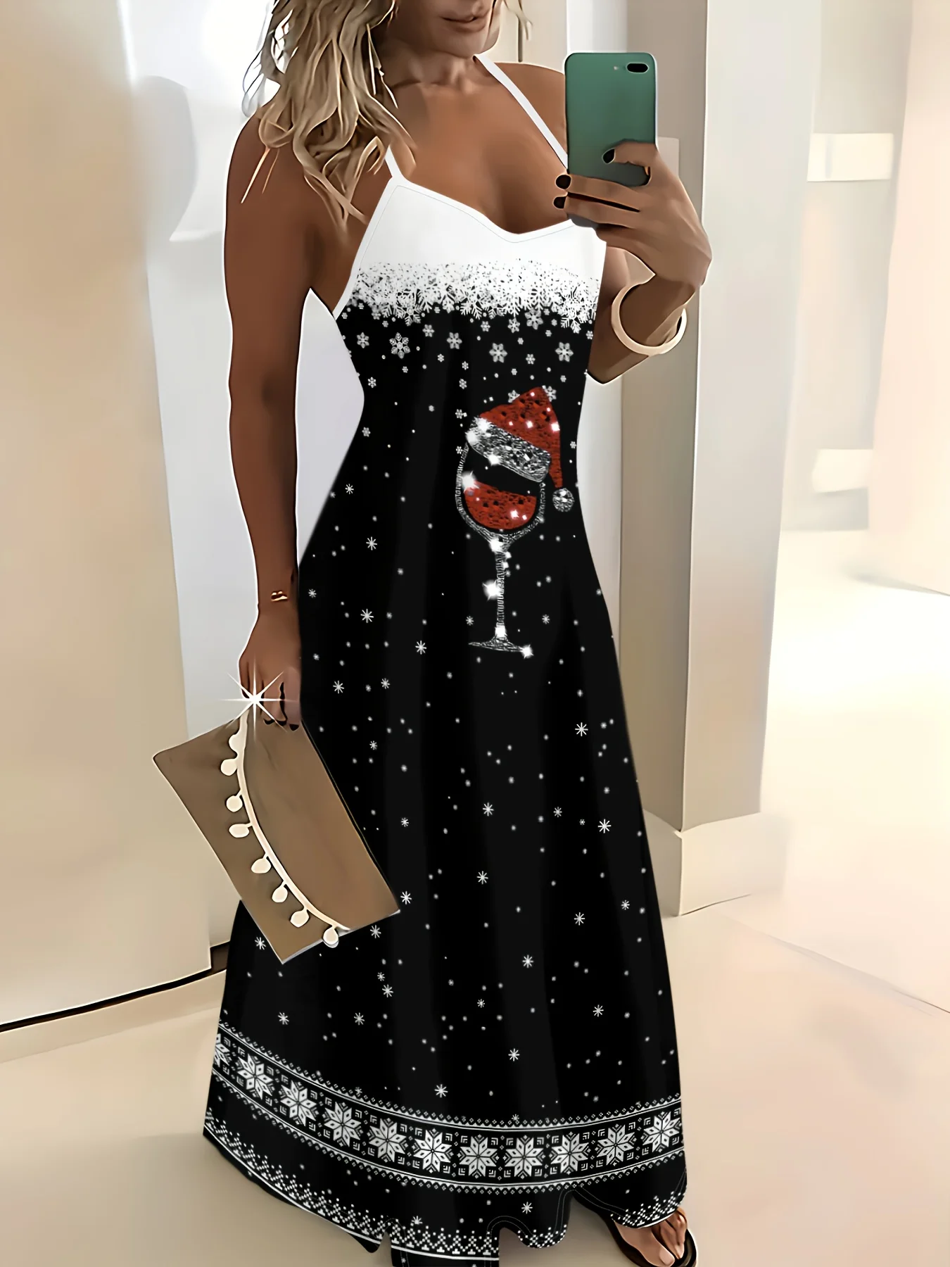 Женская повседневная макси-юбка с принтом: коллекция Весна/Лето, черный узор с снежинками и шапкой Санты, принт с бокалами для вина
Женская повседневная макси-юбка с принтом: коллекция Весна/Лето, черный узор с снежинками и шапкой Санты, принт с бокалами для вина