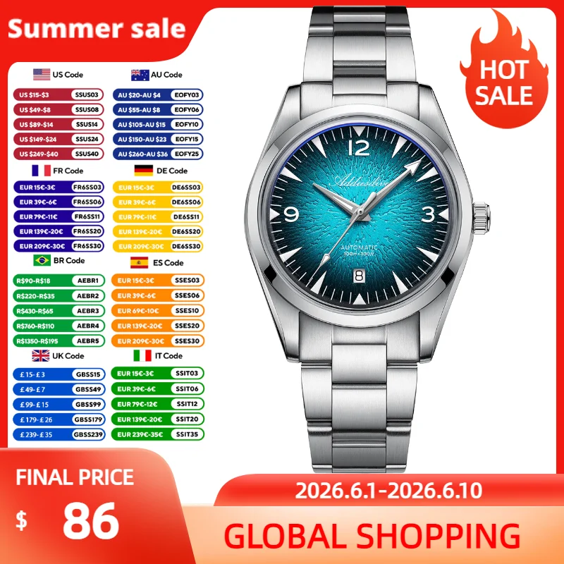 ADDIESDIVE Men's Mechanical Watch 8215 Automatic Movement Bubble Glass Textured Dial Watch 100m Waterproof Luminous Dive Watches
ADDIESDIVE Men's Mechanical Watch 8215 Automatic Movement Bubble Glass Textured Dial Watch 100m Waterproof Luminous Dive Watches