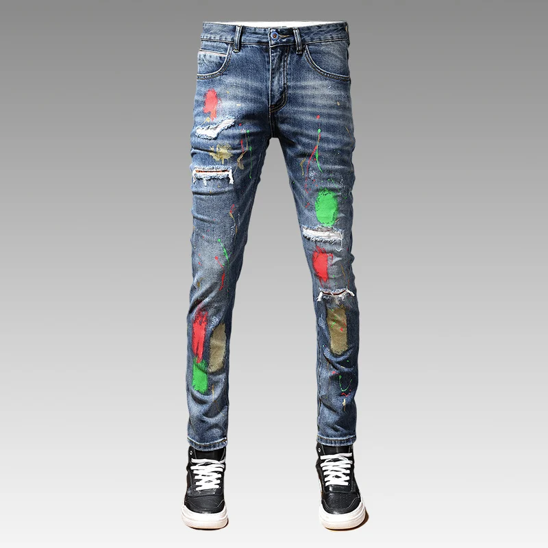 High Street Fashion Men Jeans Retro Blue Elastic Stretch Slim Fit Hole Ripped Jeans Men Painted Designer Hip Hop Pants Hombre
High Street Fashion Men Jeans Retro Blue Elastic Stretch Slim Fit Hole Ripped Jeans Men Painted Designer Hip Hop Pants Hombre