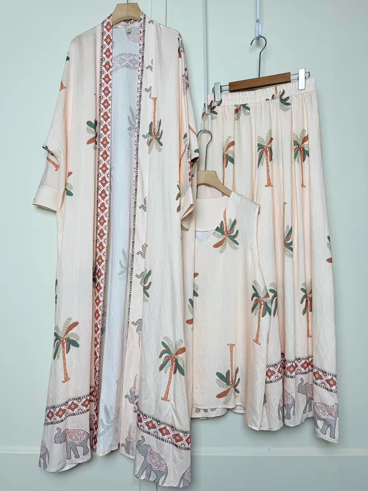 Retro positioning printed long cardigan 2025 summer women's clothing+vest three piece set+loose pants skirt fashionable set
Retro positioning printed long cardigan 2025 summer women's clothing+vest three piece set+loose pants skirt fashionable set