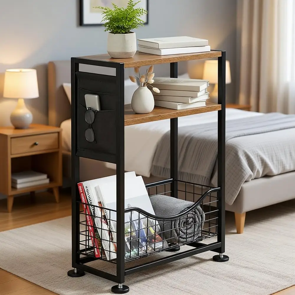 Skinny Side Table with Storage, 3 Tier Slim Side Tables for Small Spaces
Skinny Side Table with Storage, 3 Tier Slim Side Tables for Small Spaces