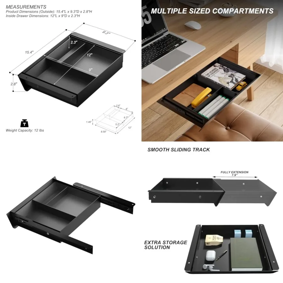 Under Desk Drawer Reovabe, 15.4" Wide 2-in-1 Organizer 60° Ergonoic Tit, 4-Copartent Insert for Pens, Phones and Cabes, Ba Bear
Under Desk Drawer Reovabe, 15.4" Wide 2-in-1 Organizer 60° Ergonoic Tit, 4-Copartent Insert for Pens, Phones and Cabes, Ba Bear