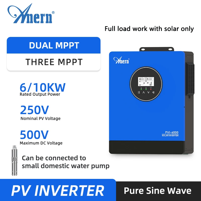 Anern 6KW 10KW Photovoltaic Inverter Solar Dual Three MPPT 220Vac 1.5P 3P Motor 2/3PV Inverter Max 500Vdc
Anern 6KW 10KW Photovoltaic Inverter Solar Dual Three MPPT 220Vac 1.5P 3P Motor 2/3PV Inverter Max 500Vdc