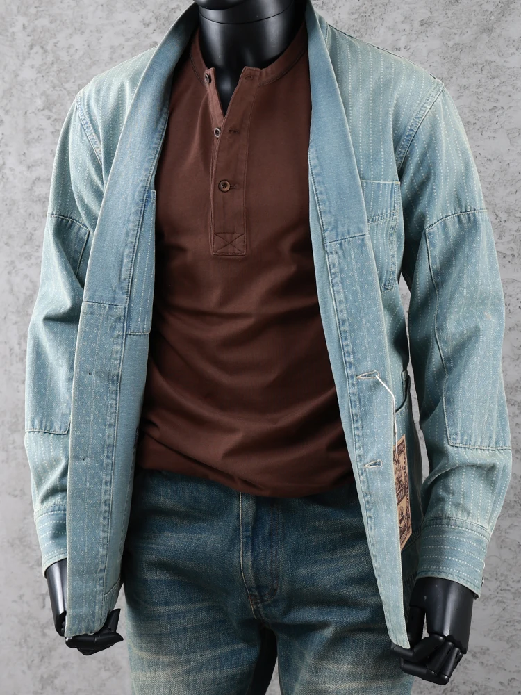 High Quality Ameikaji Retro Striped Denim Stitching Robe Shirt Jacket Men's Artistic Spring New
High Quality Ameikaji Retro Striped Denim Stitching Robe Shirt Jacket Men's Artistic Spring New