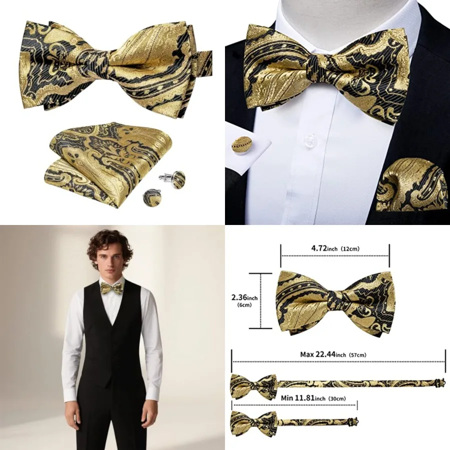 Paisley Pre-Tied Bow Ties for Men Silk Adjustable Bowtie and Pocket Square Cufflinks for Wedding Party,
Paisley Pre-Tied Bow Ties for Men Silk Adjustable Bowtie and Pocket Square Cufflinks for Wedding Party,