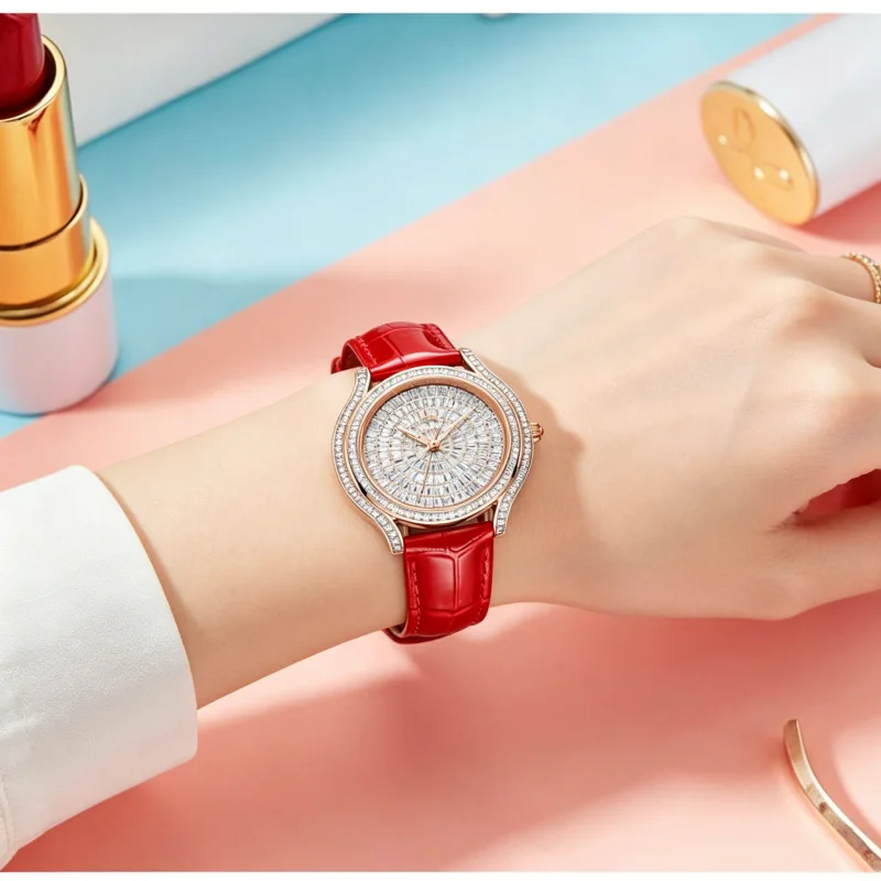 RUIXINE Luxury Women's Crystal Quartz Watch - Full Baguette Rhinestone Dial Pink Leather Strap Ladies Fashion Wristwatch for Par
RUIXINE Luxury Women's Crystal Quartz Watch - Full Baguette Rhinestone Dial Pink Leather Strap Ladies Fashion Wristwatch for Par