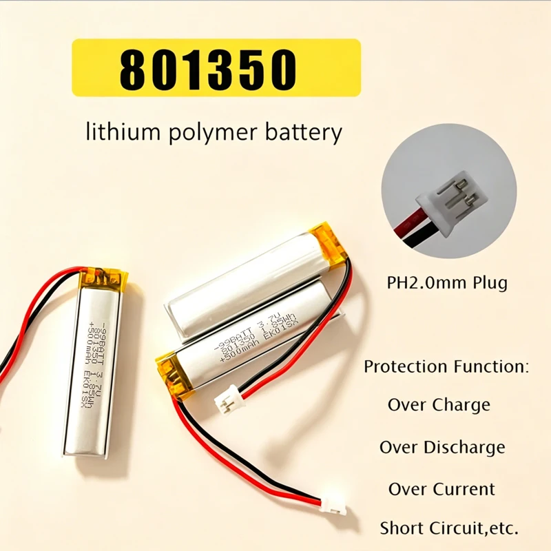 801350 500mAh 3.7V Polymer Lithium LiPo Rechargeable Battery for Bluetooth Headphone Charger Night Light Reading Pen Selfiestick
801350 500mAh 3.7V Polymer Lithium LiPo Rechargeable Battery for Bluetooth Headphone Charger Night Light Reading Pen Selfiestick