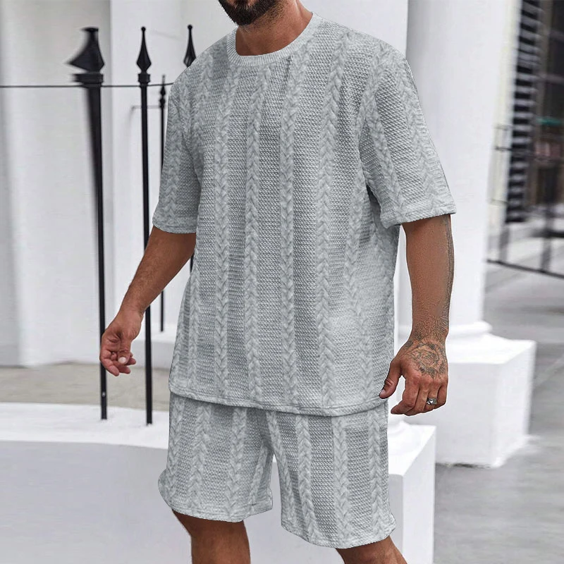 Fashion Solid Color Knitting Suits Mens Short Sleeve O Neck T-shirts And Shorts Two Piece Sets Men Casual Loose Knitted Outfits
Fashion Solid Color Knitting Suits Mens Short Sleeve O Neck T-shirts And Shorts Two Piece Sets Men Casual Loose Knitted Outfits