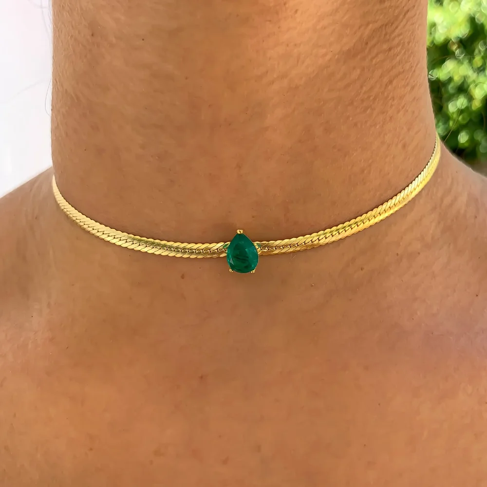 Gold Color 4MM Cuban Link Chain Green Tear Drop CZ Single Stone Herringbone Chain Choker Necklace New European Women Jewelry
Gold Color 4MM Cuban Link Chain Green Tear Drop CZ Single Stone Herringbone Chain Choker Necklace New European Women Jewelry