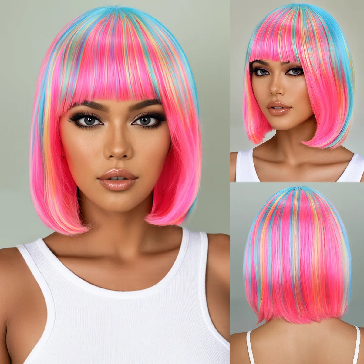 Colorful Rainbow Synthetic Short Bob Bangs Wig for Party Daily Cosplay Costume Fashion Women’s Hairpiece
Colorful Rainbow Synthetic Short Bob Bangs Wig for Party Daily Cosplay Costume Fashion Women’s Hairpiece