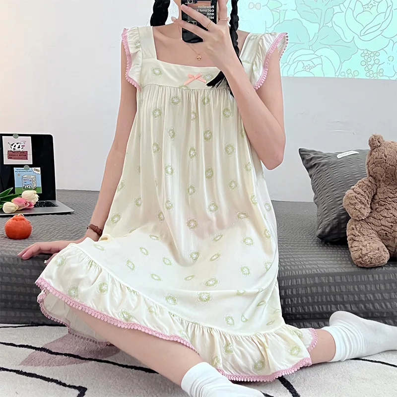 Summer Thin Cotton Silk Sleep Dress Women's Floral Print Nightgown Artificial Cotton Home Clothes Large Size Sleeveless Long ...
Summer Thin Cotton Silk Sleep Dress Women's Floral Print Nightgown Artificial Cotton Home Clothes Large Size Sleeveless Long ...