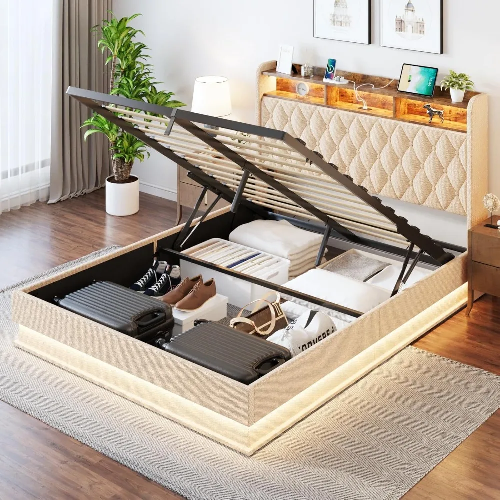 Lift Up Queen Bed Frame with Storage,with Headboard,Upholstered Platform Bed with Lights & Charging Station,No Box Spring Needed
Lift Up Queen Bed Frame with Storage,with Headboard,Upholstered Platform Bed with Lights & Charging Station,No Box Spring Needed