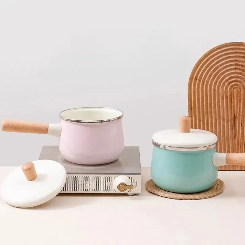 Northern Europ enamel wood handle milk pot soup saucepan thickened noodle general home induction Japanese cooker stew manual pan
Northern Europ enamel wood handle milk pot soup saucepan thickened noodle general home induction Japanese cooker stew manual pan