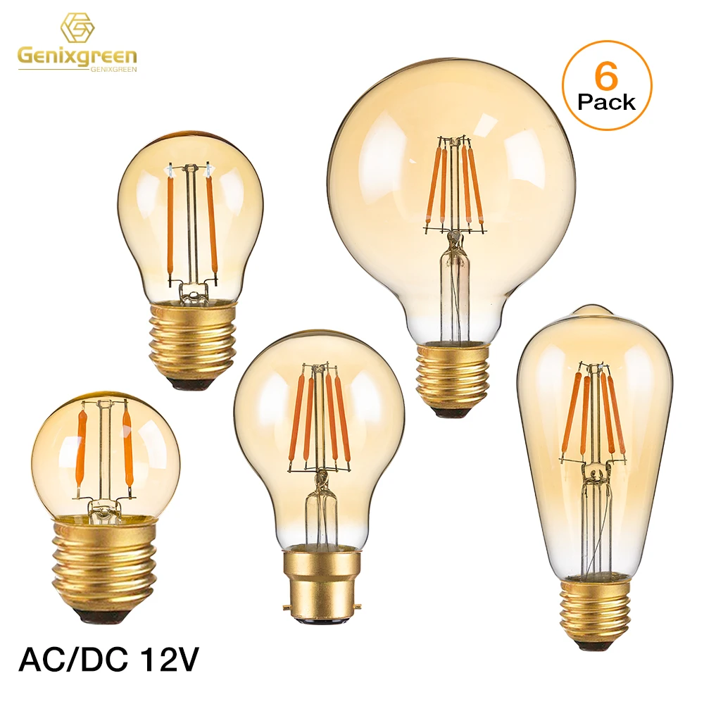 Genixgreen DC12V Low Volts Led Bulbs Globe Gold Tint Glass Warm White 2200K B22 E27 Base 1W 2W 4W Decor Solar Battery Light Bulb
Genixgreen DC12V Low Volts Led Bulbs Globe Gold Tint Glass Warm White 2200K B22 E27 Base 1W 2W 4W Decor Solar Battery Light Bulb