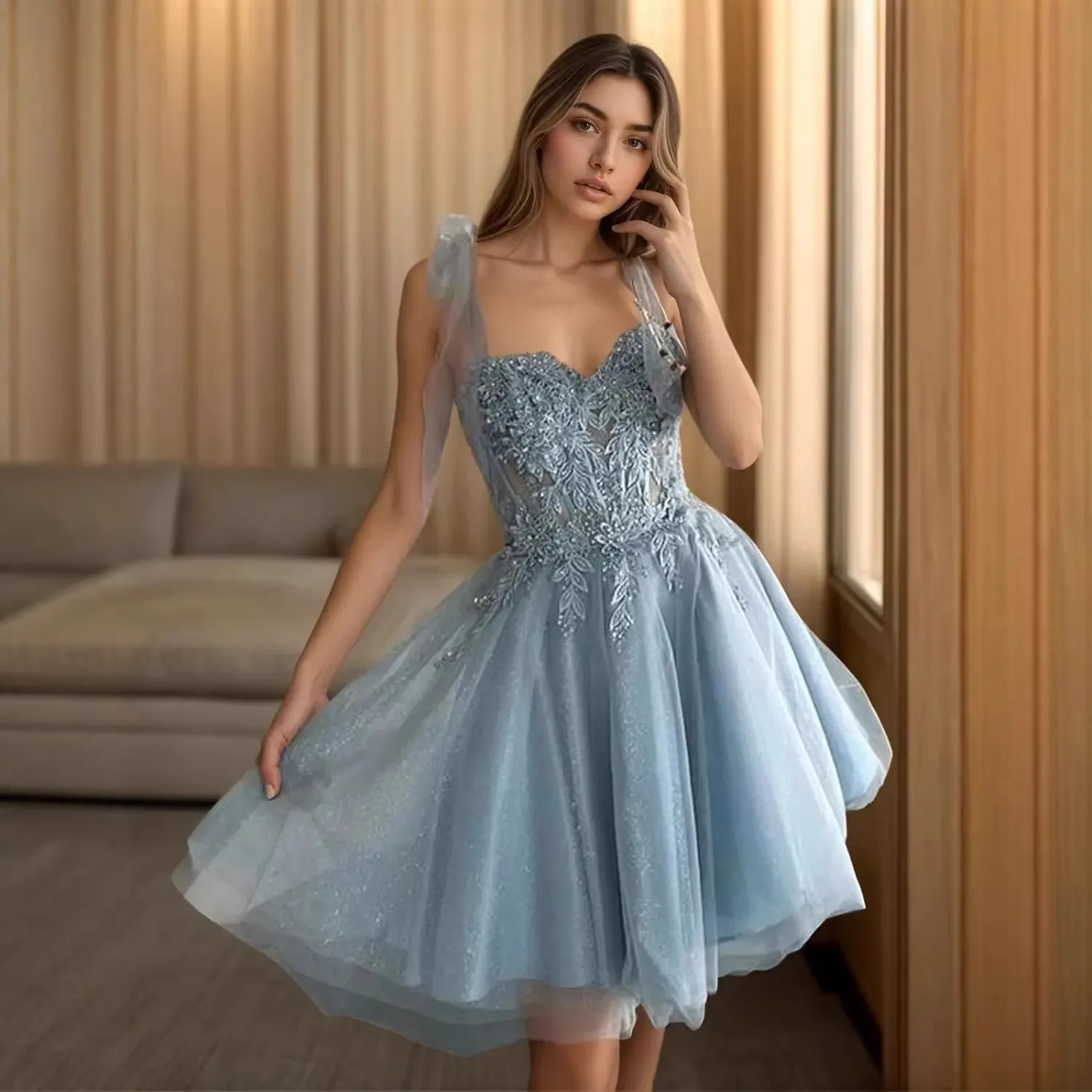 Quinceanera Mesh Puffy Lace Sequin Suspender Birthday Party Mini Short Homecoming Dresses Sparkly Tulle Prom Dress Teens Skirts
Quinceanera Mesh Puffy Lace Sequin Suspender Birthday Party Mini Short Homecoming Dresses Sparkly Tulle Prom Dress Teens Skirts