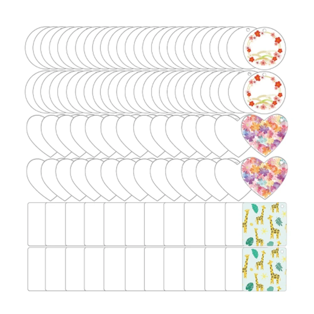 100Pcs Acrylic Keychain Blanks Decoration Crafts Round Heart-Shaped Acrylic Blanks Keychain for DIY Keychain and Tags
100Pcs Acrylic Keychain Blanks Decoration Crafts Round Heart-Shaped Acrylic Blanks Keychain for DIY Keychain and Tags