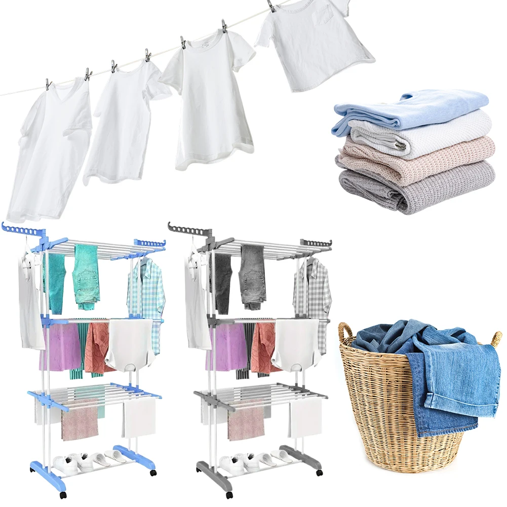 4-уровневая складная сушилка для одежды с 4 колесиками, 4 перекладинами и двумя боковыми секциями для одежды и постельного белья
4-уровневая складная сушилка для одежды с 4 колесиками, 4 перекладинами и двумя боковыми секциями для одежды и постельного белья