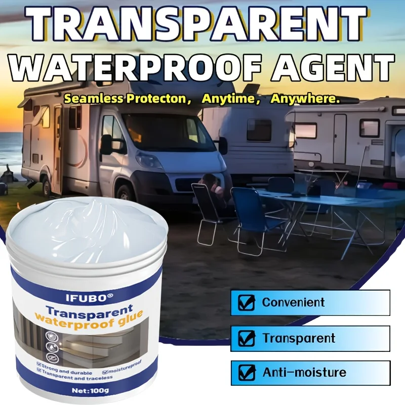 100G Clear Waterproof Glue - High Quality Waterproof Glue for RVs. Compact and Portable, Easy to Store, Fast Drying, Protection
100G Clear Waterproof Glue - High Quality Waterproof Glue for RVs. Compact and Portable, Easy to Store, Fast Drying, Protection
