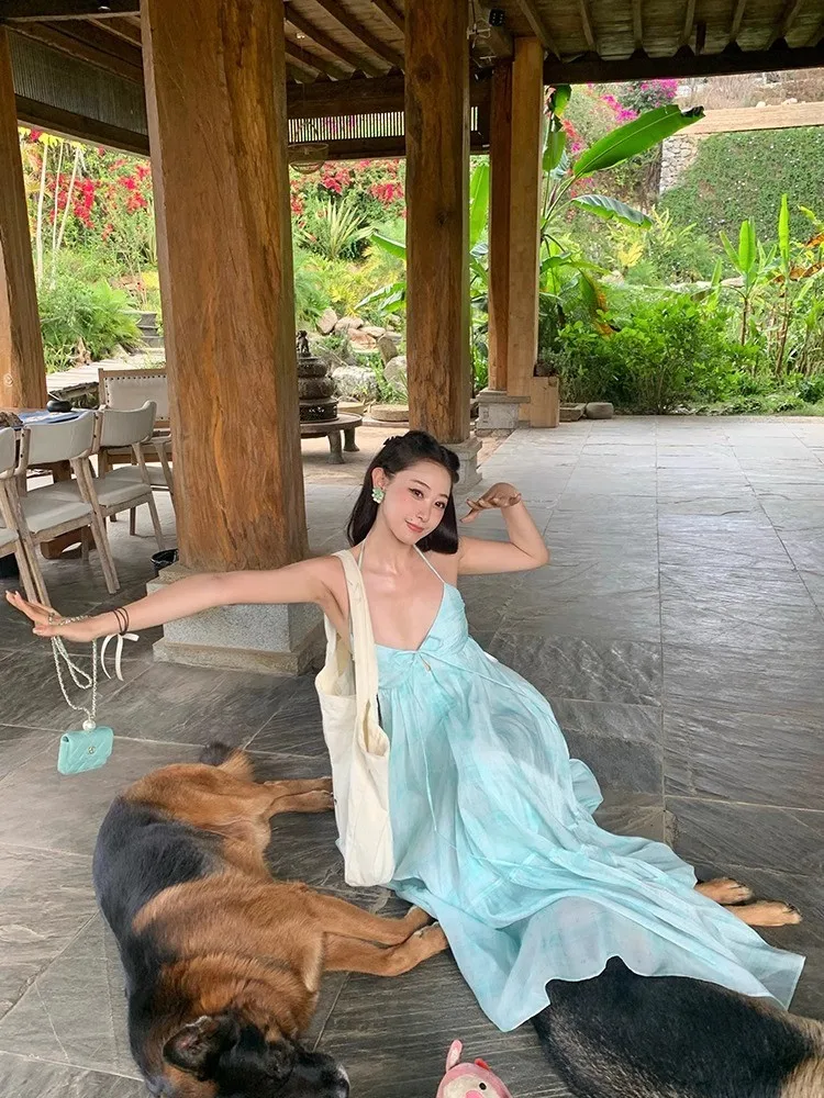 Mint Green Hanging Neck Strap Dress For Women'S Summer New V-Neck Off The Back Slim Fit Brilliant Sunshine Long Dress
Mint Green Hanging Neck Strap Dress For Women'S Summer New V-Neck Off The Back Slim Fit Brilliant Sunshine Long Dress