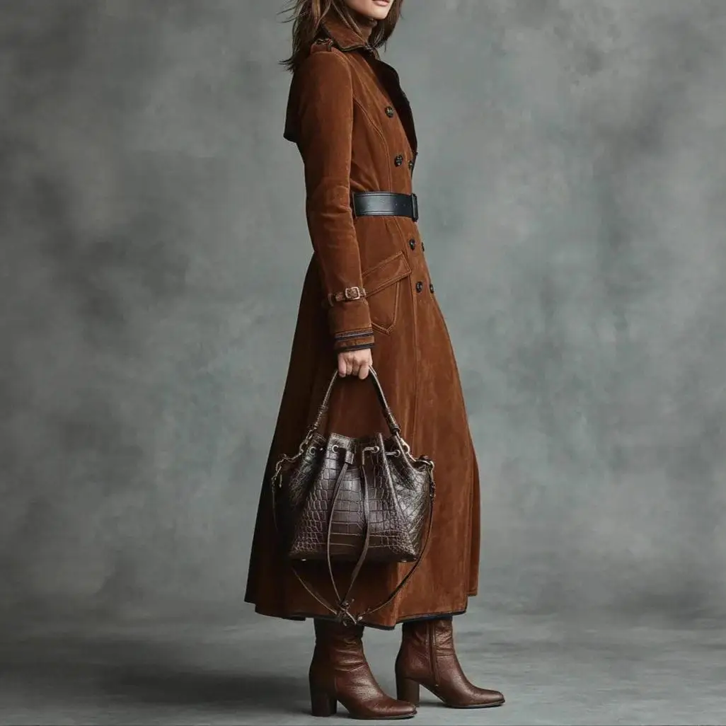 Long Double-Breasted Western Style Coat for Women Autumn Winter Flip Collar Fashionable Elegant Lady's Outerwear Polyester
Long Double-Breasted Western Style Coat for Women Autumn Winter Flip Collar Fashionable Elegant Lady's Outerwear Polyester