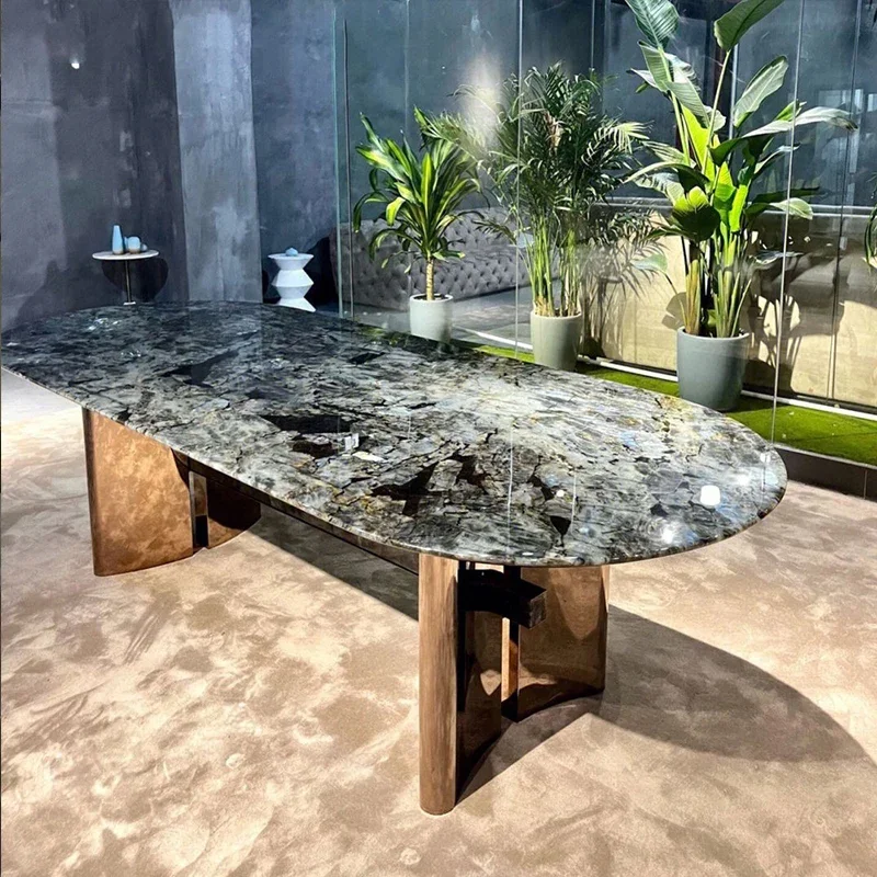 Marble round dining table blue jadeite natural rectangle high-end light luxury restaurant designer
Marble round dining table blue jadeite natural rectangle high-end light luxury restaurant designer