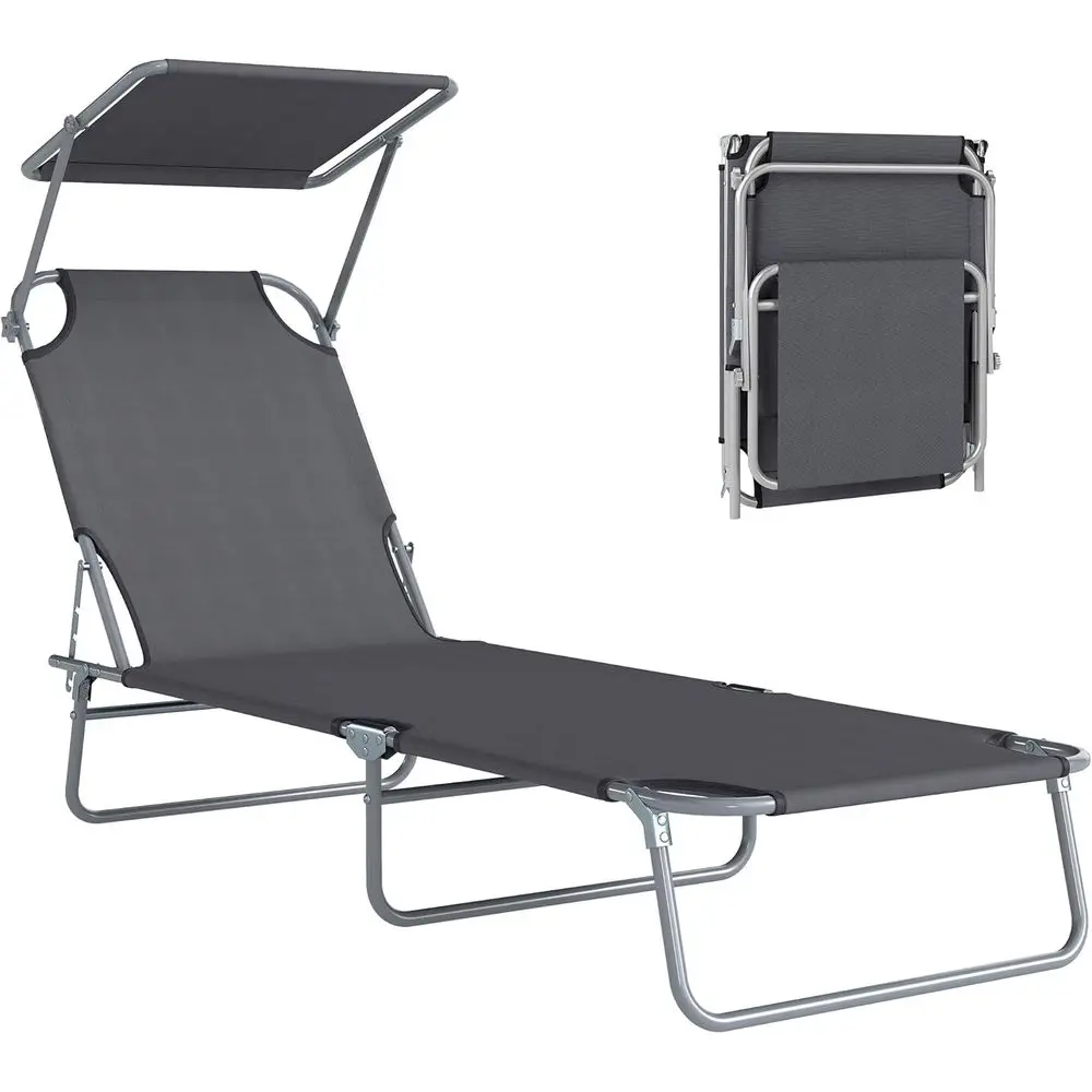 Gray Adjustable Outdoor Chaise Lounge Chair with Sun Shade for Tanning, Beach, Camping, Hiking, and Backyard Relaxation
Gray Adjustable Outdoor Chaise Lounge Chair with Sun Shade for Tanning, Beach, Camping, Hiking, and Backyard Relaxation
