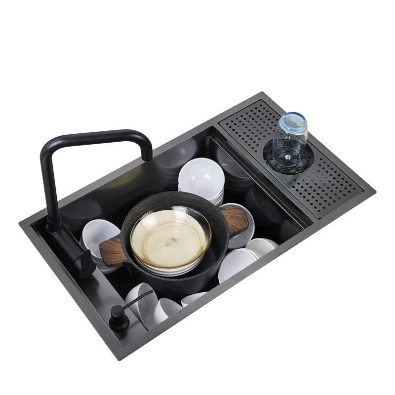Black Hidden Kitchen Sink Thickened 304 Stainless Steel Single Tank Multifunctional Sink With Lid With High Pressure Cup Washer
Black Hidden Kitchen Sink Thickened 304 Stainless Steel Single Tank Multifunctional Sink With Lid With High Pressure Cup Washer