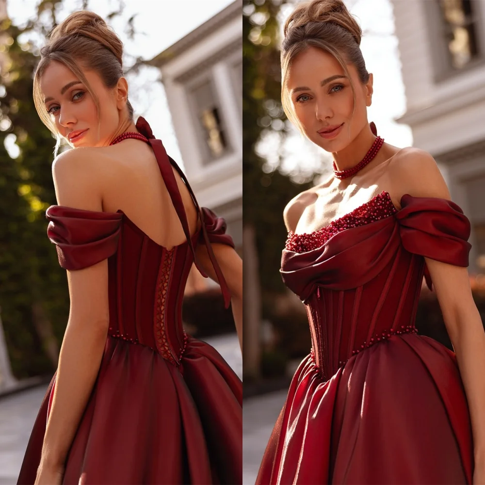 Customized Elegant Burgundy Satin Evening Dress High Quality Off the Shoulder Homecoming Dresses Modern Vestido De Festa
Customized Elegant Burgundy Satin Evening Dress High Quality Off the Shoulder Homecoming Dresses Modern Vestido De Festa