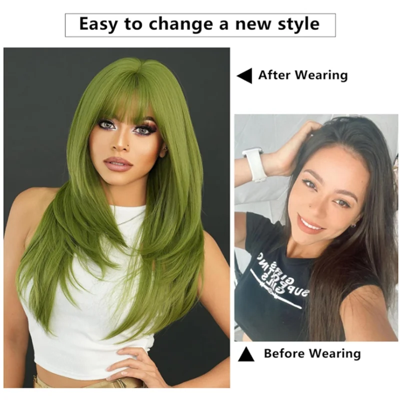 N88R Wig Long Straight Green Synthetic Wig With Bangs Layered Straight Medium Long Anti-Heart Women Party Cospaly Wig(24Inch)
N88R Wig Long Straight Green Synthetic Wig With Bangs Layered Straight Medium Long Anti-Heart Women Party Cospaly Wig(24Inch)