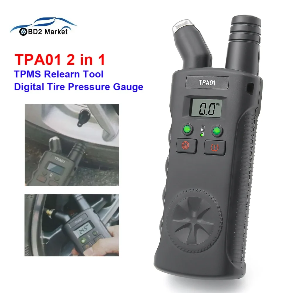 TPA01 TPMS Relearn 2 in 1 Activation Tool Plus Digital Tire Air Pressure Gauge TPMS Tire Monitor System Activation PK el50448
TPA01 TPMS Relearn 2 in 1 Activation Tool Plus Digital Tire Air Pressure Gauge TPMS Tire Monitor System Activation PK el50448