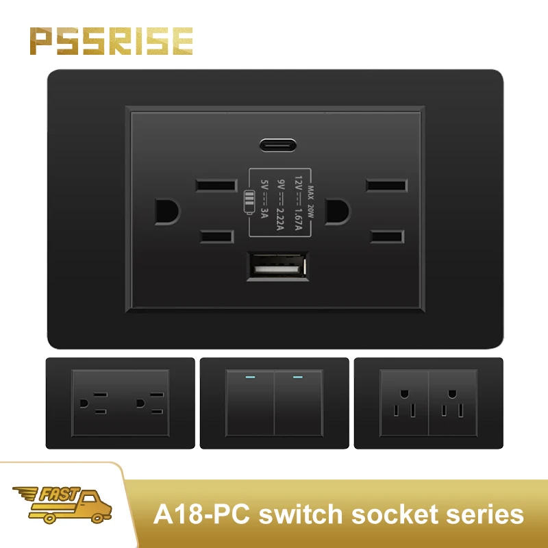 PSSRISE Черная огнестойкая панель из поликарбоната с американской розеткой и быстрой зарядкой USB Type-C, электрические розетки для Мексики и Таиланда. Домашний бытовой инвентарь
PSSRISE Черная огнестойкая панель из поликарбоната с американской розеткой и быстрой зарядкой USB Type-C, электрические розетки для Мексики и Таиланда. Домашний бытовой инвентарь