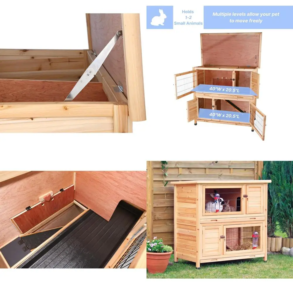 2-этажный шкаф для кроликов с отличной зоной, нескользящей рампой, навесной крышей с запирающимся рычагом, 4 дверцами, 2 металлическими защелками и выдвижным механизмом
2-этажный шкаф для кроликов с отличной зоной, нескользящей рампой, навесной крышей с запирающимся рычагом, 4 дверцами, 2 металлическими защелками и выдвижным механизмом