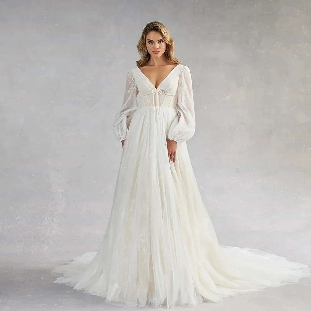 2026 V Neck Long Sleeve Wedding Dress A Line Pleated Bride Dress Elegant Bride Gowns High Quality Formal Bridal Gowns for Women
2026 V Neck Long Sleeve Wedding Dress A Line Pleated Bride Dress Elegant Bride Gowns High Quality Formal Bridal Gowns for Women