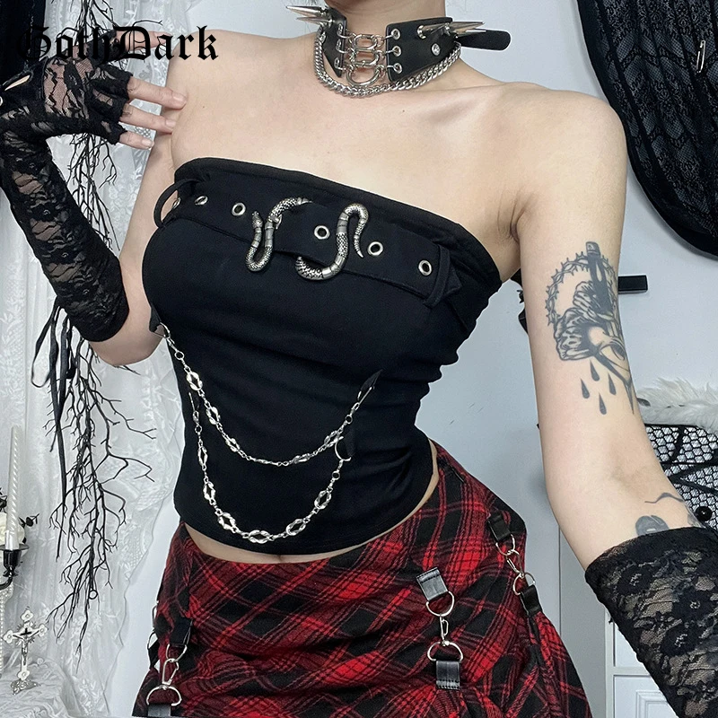 Goth Dark Mall Goth Fashion Metal Snake Buckle Strapless Corset Top Women Techwear E-girl Y2K Slim Sleeveless Tank Tops Alt Vest
Goth Dark Mall Goth Fashion Metal Snake Buckle Strapless Corset Top Women Techwear E-girl Y2K Slim Sleeveless Tank Tops Alt Vest