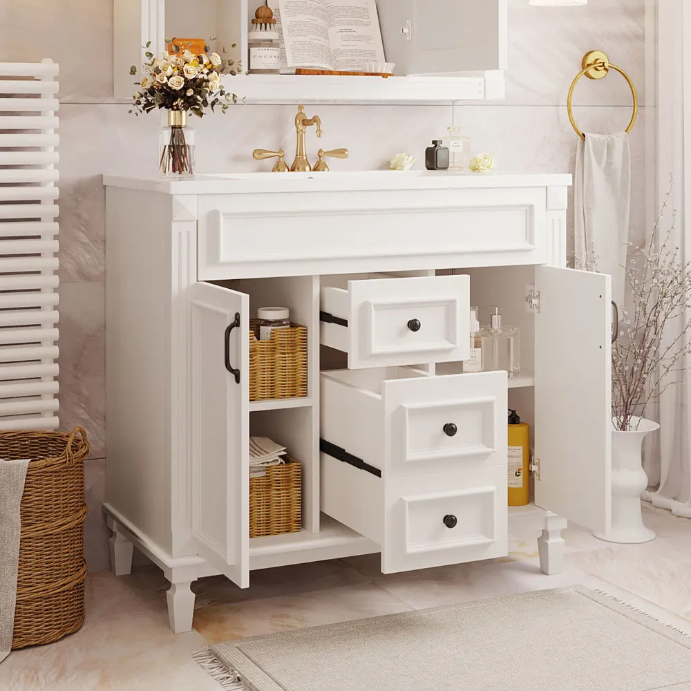 36'' Bathroom Vanity with Top Sink, Modern Bathroom Storage Cabinet with 2 Soft Closing Doors and 2 Drawers, Single Sink
36'' Bathroom Vanity with Top Sink, Modern Bathroom Storage Cabinet with 2 Soft Closing Doors and 2 Drawers, Single Sink