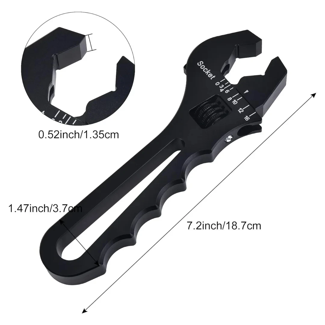 3AN-16AN Adjustable AN Fitting Wrench Made of Lightweight Aluminum Black Spanner for AN Hose Connectors and End Adapters
3AN-16AN Adjustable AN Fitting Wrench Made of Lightweight Aluminum Black Spanner for AN Hose Connectors and End Adapters