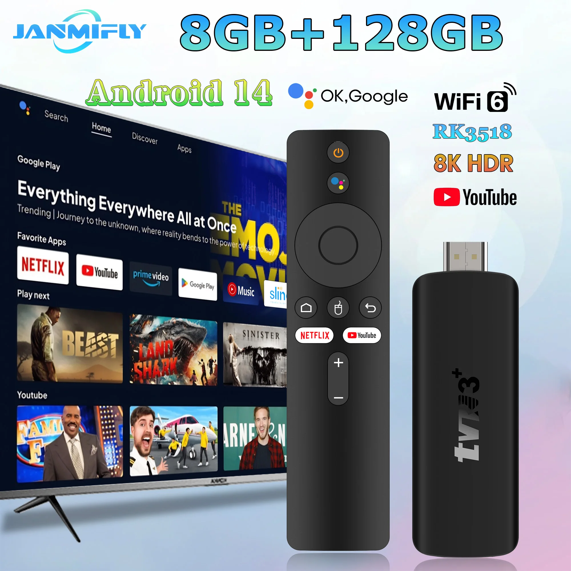 2026 TVR3+ Dual UI interface TV Stick 8K HD WIFI 6 Android 14.0 RK3518 Quad Core 8GB RAM 128GB ROM Home Theater Media Player
2026 TVR3+ Dual UI interface TV Stick 8K HD WIFI 6 Android 14.0 RK3518 Quad Core 8GB RAM 128GB ROM Home Theater Media Player