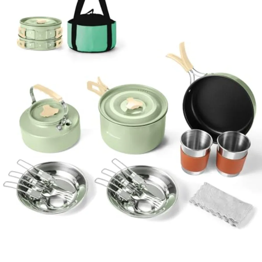 15pcs Camping Cookware Mess Kit Non-Stick Lightweight Pot Pan Kettle Set with Stainless Steel Cups Plates Forks Knives Spoons f
15pcs Camping Cookware Mess Kit Non-Stick Lightweight Pot Pan Kettle Set with Stainless Steel Cups Plates Forks Knives Spoons f