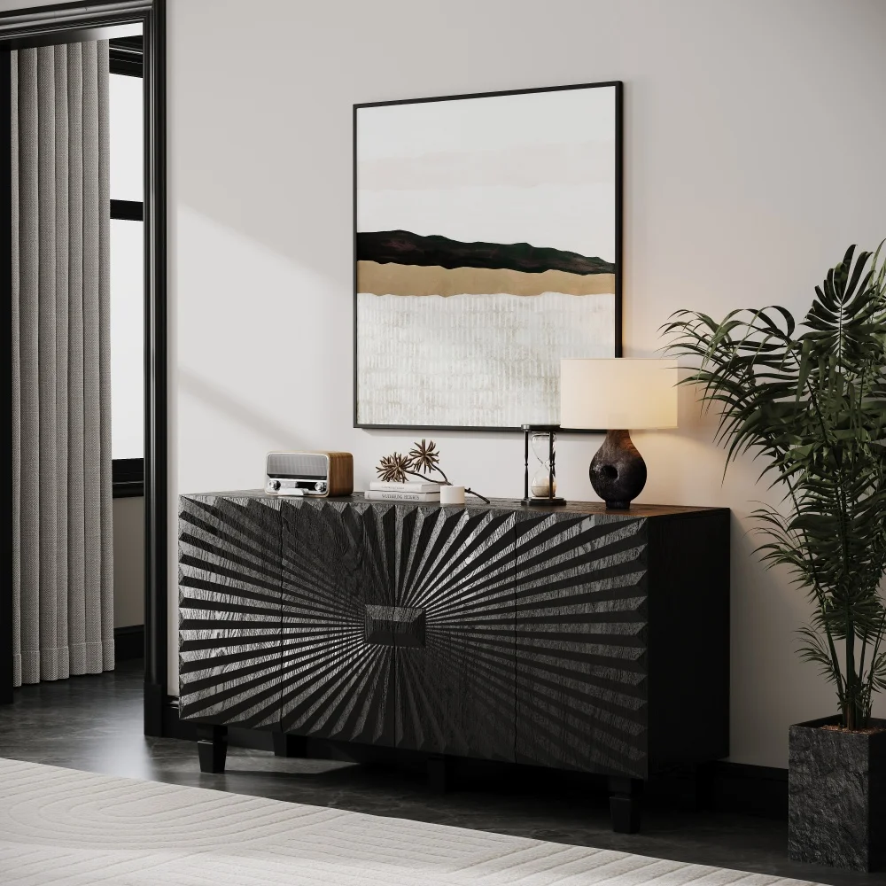 59'' Modern Buffet Sideboard with 4 Sunburst Doors,Credenza Storage Cabinet with Solid Wood Legs,Large Storage Cabinet (Black)
59'' Modern Buffet Sideboard with 4 Sunburst Doors,Credenza Storage Cabinet with Solid Wood Legs,Large Storage Cabinet (Black)