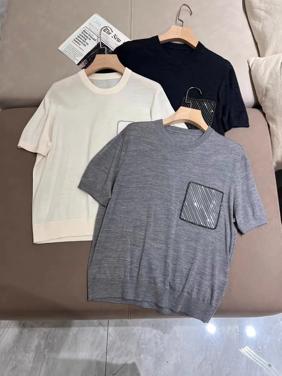 Women Sequins Beaded Patchwork T-Shirt Summer 2024 Short Sleeve O-Neck Fashion Ladies Pullover Casual Wool Silk Tee Tops
Women Sequins Beaded Patchwork T-Shirt Summer 2024 Short Sleeve O-Neck Fashion Ladies Pullover Casual Wool Silk Tee Tops