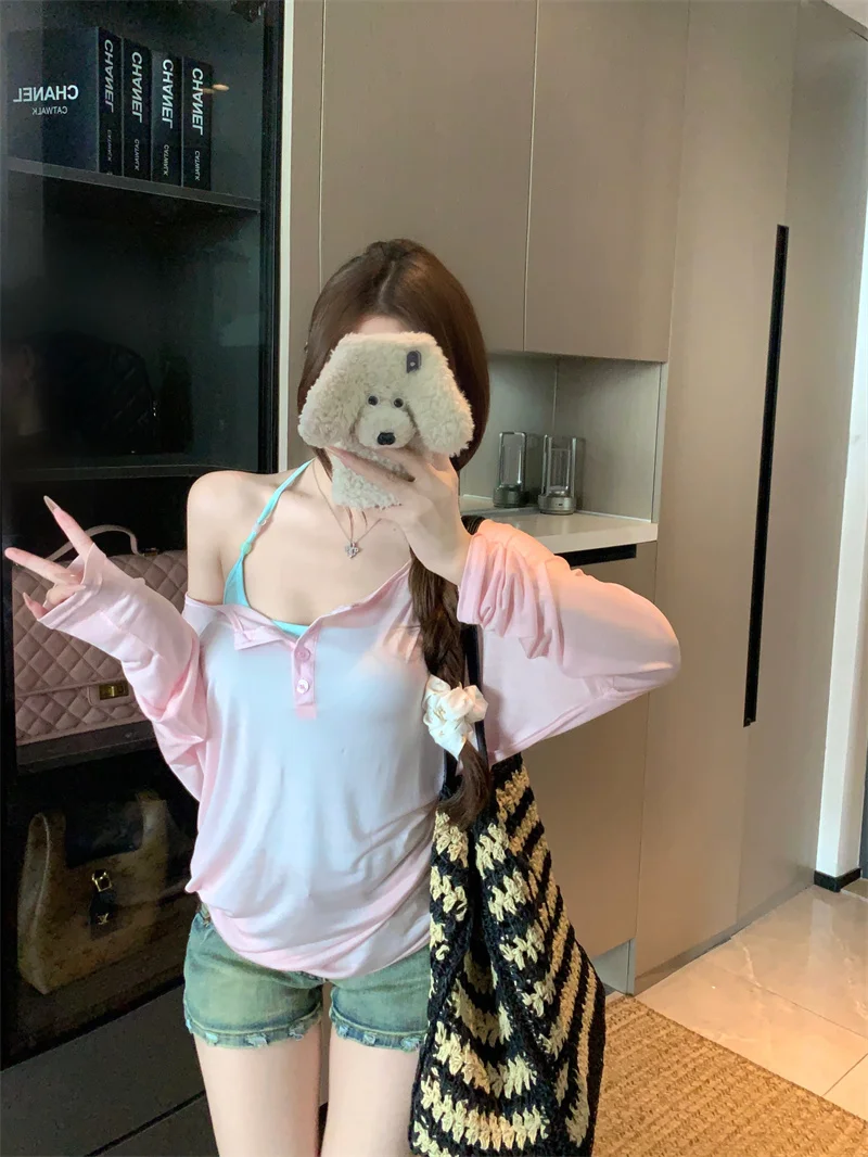 Fashionable Shoulder-baring Long Sleeve Women's T-shirt Set Summer Inner Wear Sexy Strap Vest Two-piece Loose Fit Spring Season
Fashionable Shoulder-baring Long Sleeve Women's T-shirt Set Summer Inner Wear Sexy Strap Vest Two-piece Loose Fit Spring Season