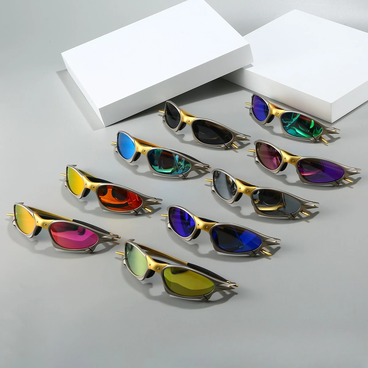 Футуристические металлические поляризованные солнцезащитные очки с овальной оправой и золотым мостиком, спортивные велосипедные очки, унисекс, для Instagram
Футуристические металлические поляризованные солнцезащитные очки с овальной оправой и золотым мостиком, спортивные велосипедные очки, унисекс, для Instagram