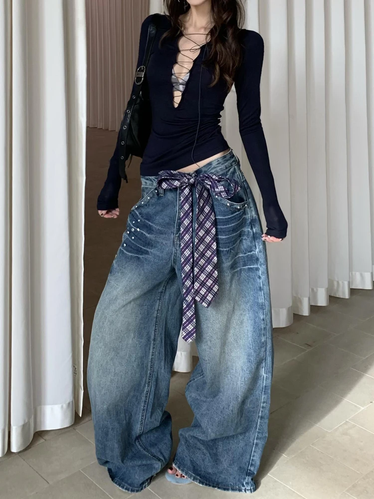 American Style Sweet Cool Spicy Wide Leg Jeans Women Loose Floor-Length High Waist Straight Cut Denim Pants Autumn New Arrival
American Style Sweet Cool Spicy Wide Leg Jeans Women Loose Floor-Length High Waist Straight Cut Denim Pants Autumn New Arrival