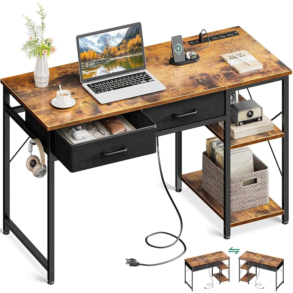Laptop Desk, 40 H Small Desk With Drawers & Power Outlet For Bedroom, Computer Desk Home Office Desk With Storage Shelves,
Laptop Desk, 40 H Small Desk With Drawers & Power Outlet For Bedroom, Computer Desk Home Office Desk With Storage Shelves,