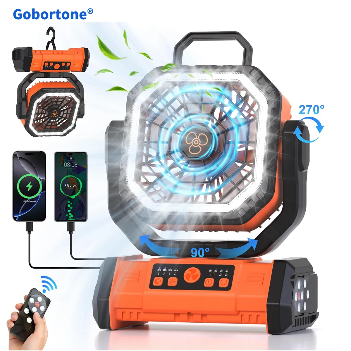 Gobortone 20000mAh High Speed Portable Camping Rechargeable Fan with Remote Control, Battery Powered with Auto Oscillating
Gobortone 20000mAh High Speed Portable Camping Rechargeable Fan with Remote Control, Battery Powered with Auto Oscillating