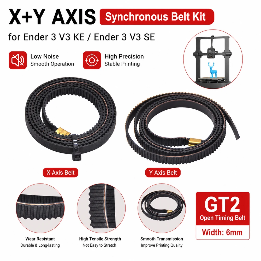 Ender 3 V3 KE X + Y Axis Synchronous Belt Kit,X axis + Y axis and Ring Timing Belt Set for Ender 3 V3 KE/Ender 3 V3 SE
Ender 3 V3 KE X + Y Axis Synchronous Belt Kit,X axis + Y axis and Ring Timing Belt Set for Ender 3 V3 KE/Ender 3 V3 SE