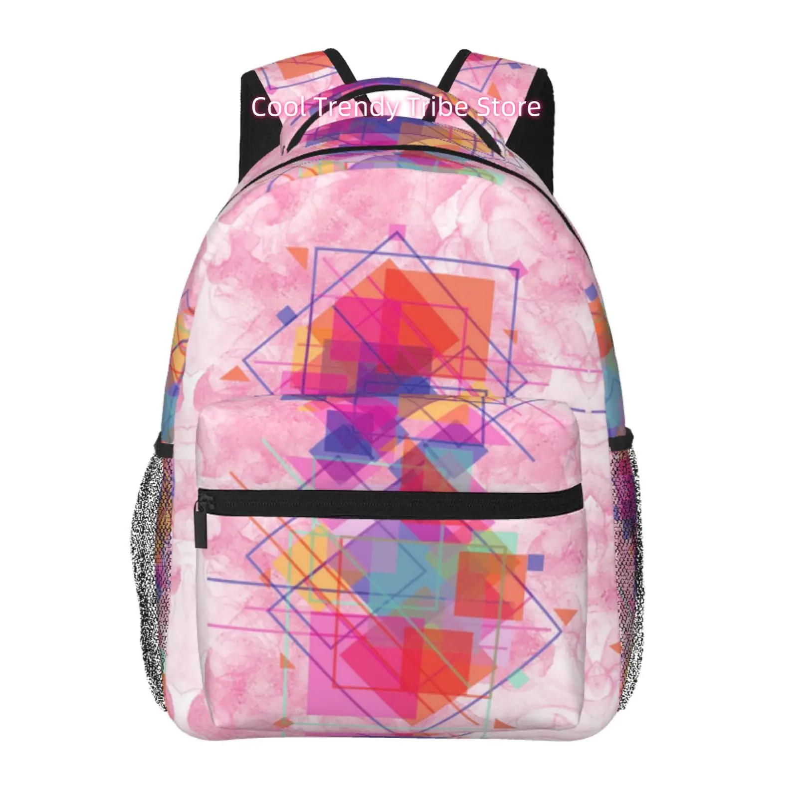 Pink Watercolor Geometric Overlay Print Backpack, Oxford Cloth Adjustable Strap Casual Daypack, for Daily Commute, Weekend Trips
Pink Watercolor Geometric Overlay Print Backpack, Oxford Cloth Adjustable Strap Casual Daypack, for Daily Commute, Weekend Trips