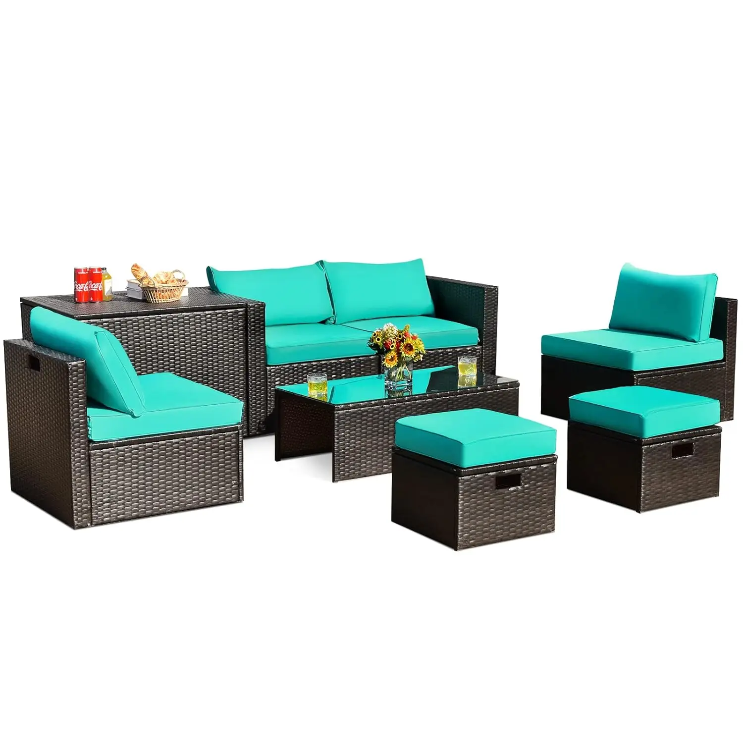 8 Piece PE Rattan Sectional Sofa Set Space Saving Waterproof Cover Garden Deck Poolside Balcony, Custom
8 Piece PE Rattan Sectional Sofa Set Space Saving Waterproof Cover Garden Deck Poolside Balcony, Custom