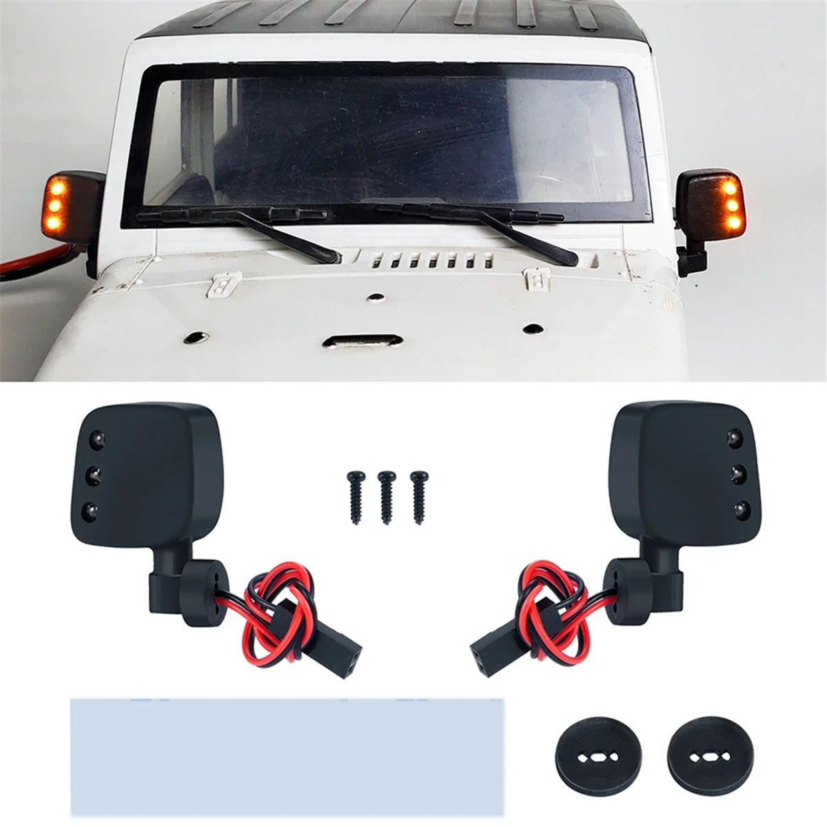 X65A_RC Car Rearview Lens Mirror with LED Lights for 1/10 Axial SCX10 II III RC Crawler Car Simulated Decorations Parts
X65A_RC Car Rearview Lens Mirror with LED Lights for 1/10 Axial SCX10 II III RC Crawler Car Simulated Decorations Parts