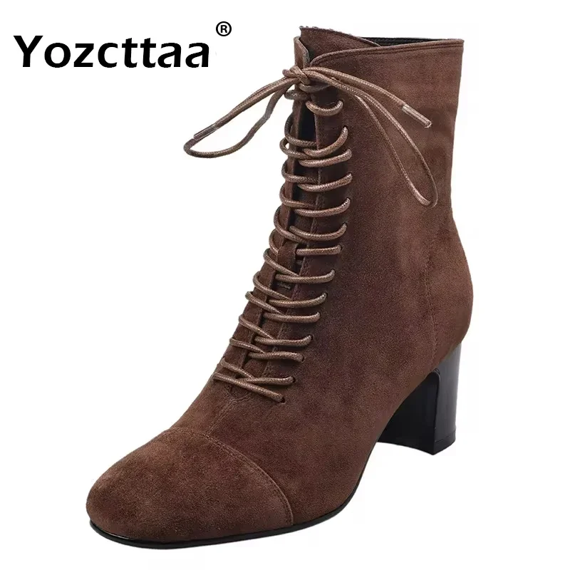 Yozcttaa, размер 34–39, женские ботильоны из замши, натуральная кожа, классические туфли на высоком каблуке со шнуровкой, зима 2021, короткие ботильоны
Yozcttaa, размер 34–39, женские ботильоны из замши, натуральная кожа, классические туфли на высоком каблуке со шнуровкой, зима 2021, короткие ботильоны